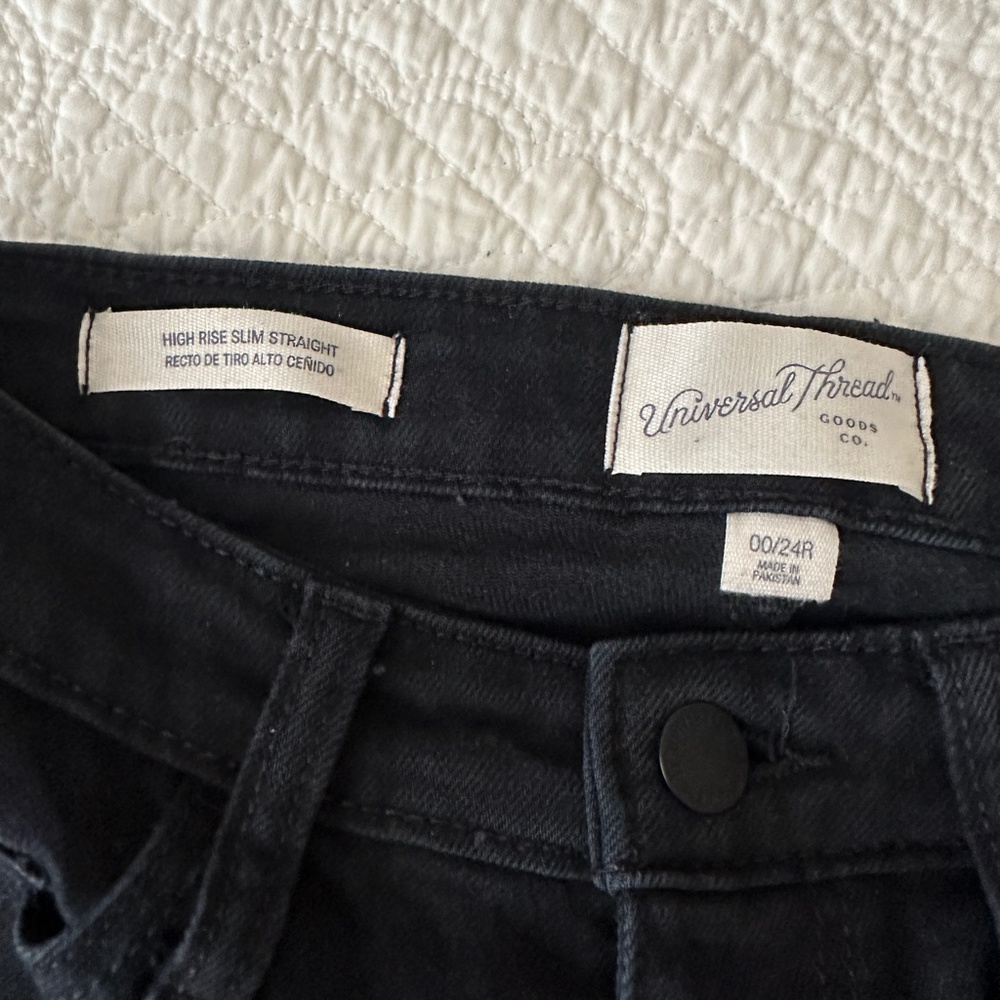 Universal Thread High Rise Slim Straight Black Denim Jeans Size 00 - Picture 3 of 9